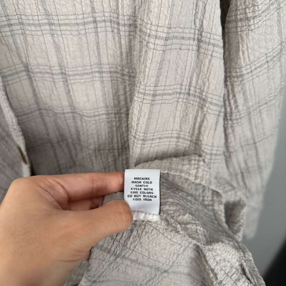 Habitat Medium Grey Plaid Button Up Shirt Plaid Lagenlook Relaxed Patch Pockets - Picture 6 of 9